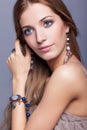 Beautiful woman in jewelry and bijouterie Royalty Free Stock Photo