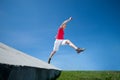 Beautiful woman jump into sky Royalty Free Stock Photo