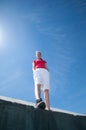 Beautiful woman jump into sky Royalty Free Stock Photo