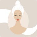 Beautiful woman keep hair wrapped in a towel. SPA banner design template,hand drawn vector illustration. Royalty Free Stock Photo