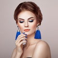Beautiful Woman with Large Earrings Tassels Royalty Free Stock Photo