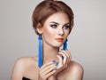 Beautiful Woman with Large Earrings Tassels Royalty Free Stock Photo