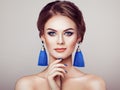 Beautiful Woman with Large Earrings Tassels Royalty Free Stock Photo