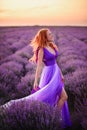 Beautiful woman in a lavender field. Royalty Free Stock Photo