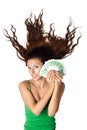 Beautiful woman ld hold moey euro hair dishevelle Royalty Free Stock Photo