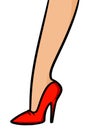 Beautiful woman leg red shoe high heel cartoon illustration