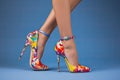 beautiful woman legs in colorful high heels