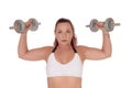 Beautiful woman lifting the two dumbbells up Royalty Free Stock Photo