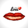 Beautiful woman lips formed by abstract blots. Valentine day background Royalty Free Stock Photo