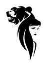 Beautiful shaman woman and bear spirit head black vector design Royalty Free Stock Photo