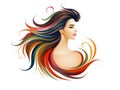Beautiful woman with long, wavy hairstyle and elegant make-up.Cosmetics ,Hair salon and beauty studio logo.Hair multicoloured.