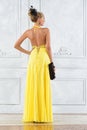 Beautiful woman in a long yellow dress. Royalty Free Stock Photo