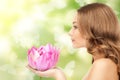 Beautiful woman with lotus flower and butterflies Royalty Free Stock Photo