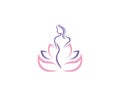 Beautiful Woman Lotus Leaf Flower Line Art Logo Design