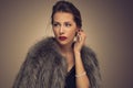 Beautiful Woman in Luxury Fur Coat Royalty Free Stock Photo