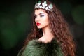 Beautiful woman luxury portrait with long hair in fur coat. Jewelry and Beauty. Fashion art photo Royalty Free Stock Photo