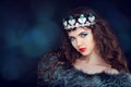 Beautiful woman luxury portrait with long hair in fur coat. Jewelry and Beauty. Fashion art photo