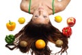 Beautiful woman lying with fruits and hair Royalty Free Stock Photo