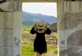 Beautiful woman in Magnesia ancient city, Turkey