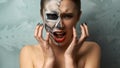 Beautiful woman with makeup skeleton evil