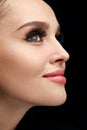 Beautiful Woman With Makeup, Soft Skin And Long Eyelashes Royalty Free Stock Photo