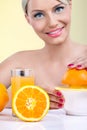 Beautiful woman making orange juice Royalty Free Stock Photo
