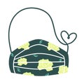 Beautiful woman mask with flower motive design. Safety breathing mask. Industrial face mask, dust protection respirator and breath