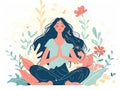 Beautiful woman meditates in lotus position. illustration. Generative AI