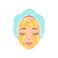 Beautiful woman with moisturizing mask on her face, cosmetic procedure for face rejuvenation vector Illustration