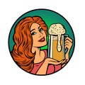 A beautiful woman with a mug of foamy beer. Bar and restaurant alcoholic beverages