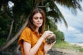 Beautiful woman nature coconut cocktail Royalty Free Stock Photo