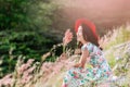 Beautiful woman in nature flower Royalty Free Stock Photo