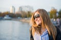 Beautiful woman near fence Royalty Free Stock Photo