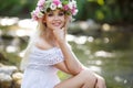 Beautiful woman near a mountain river Royalty Free Stock Photo