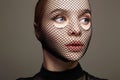 Beautiful Woman in Net on her Face. Pretty Girl in mask