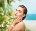 Beautiful woman with pearl earrings and bracelet Royalty Free Stock Photo