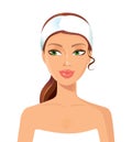 Beautiful woman perfect face with towel. Skin beauty spa skincare concept.