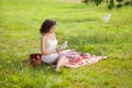 Beautiful woman on picnic on nature