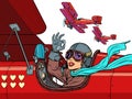 Beautiful woman pilot in love plane. Valentines Day