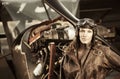 Beautiful woman pilot: vintage photo Royalty Free Stock Photo