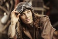 Beautiful woman pilot: vintage photo Royalty Free Stock Photo