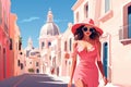 beautiful woman in mediteran city in summer AI generated Royalty Free Stock Photo