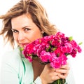 Beautiful woman with pink flower Royalty Free Stock Photo