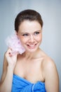 Beautiful woman with pink sponge Royalty Free Stock Photo