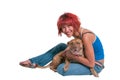 Beautiful Woman and Pit Bull mix dog Royalty Free Stock Photo