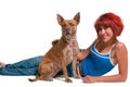 Beautiful Woman and Pit Bull mix dog Royalty Free Stock Photo