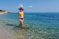 Beautiful woman on Platanitsi beach in Sarti Greece Royalty Free Stock Photo