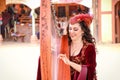 Beautiful Woman Playing Harp