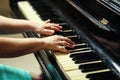 Beautiful woman playing piano,Close up of woman hands playing pi Royalty Free Stock Photo