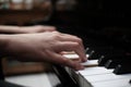 Beautiful woman playing piano, learn to play piano Royalty Free Stock Photo